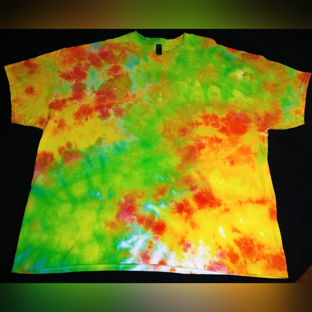 Bright Green, Red And Yellow Ice Dye Tie Dye T Shirt ~ Sz 4XL
